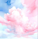 Abstract watercolor background with clouds in peach fuzz and blue colors