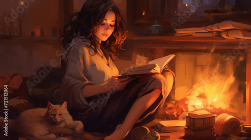 Neo Art Comfort Zone - Girl with Pet and Fire V1 print 004