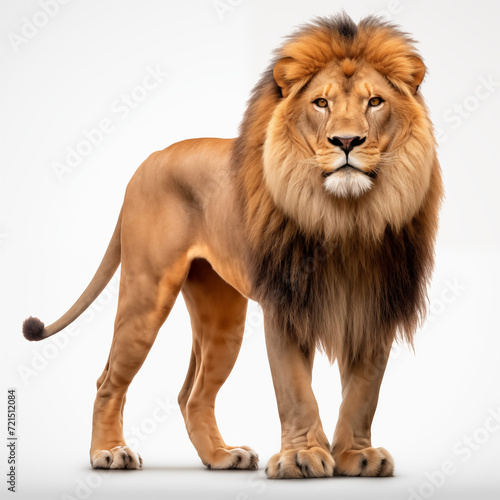 A detailed High quality, portrait image of a lion placed on a white background.