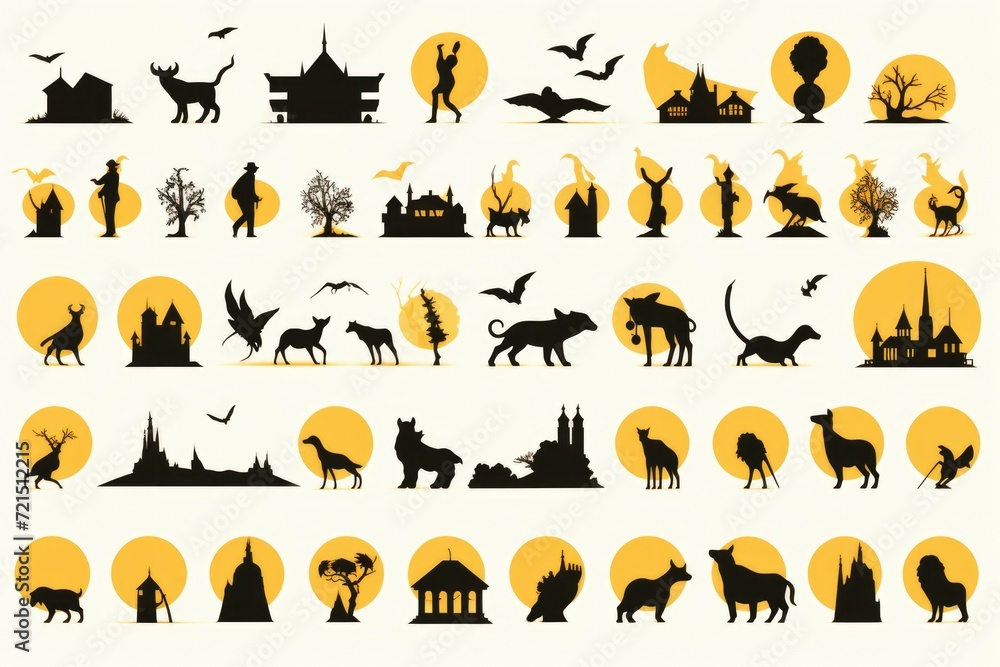 A collection of various silhouettes featuring animals and people. Perfect for adding a touch of elegance and creativity to any project or design