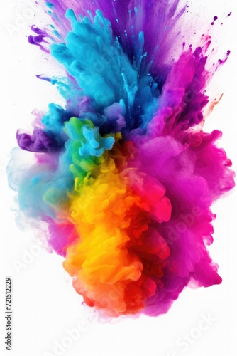 A vibrant explosion of paint on a clean white background. Perfect for adding a burst of color and energy to any project