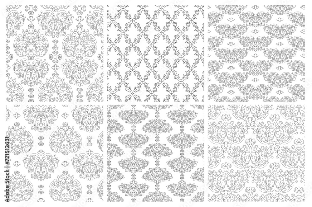 Vector damask vintage baroque ornament. Retro pattern antique style. Seamless floral pattern. Royal wallpaper. Gothic background. Vector black and white ornament - obrazy, fototapety, plakaty 