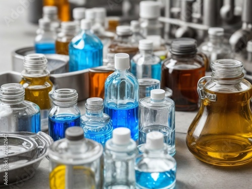 glass bottles with colored liquid