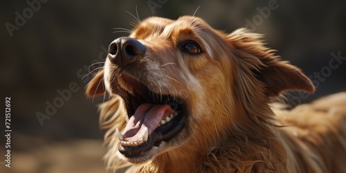 Close-up view of a dog showing its open mouth. This image can be used to depict excitement, playfulness, or even dental health