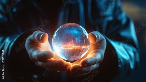 A person holding a crystal ball in their hands. Perfect for fortune-telling or mystical concepts