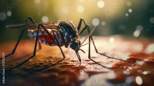 A detailed close-up of a mosquito on a surface. Ideal for illustrating insect behavior or capturing the intricate details of a mosquito. photo