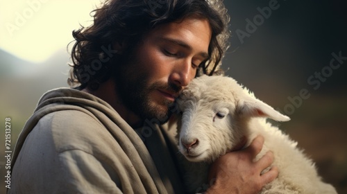 Photo A man holding a sheep in his arms