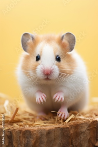A hamster standing on a piece of wood. Perfect for animal lovers and pet owners