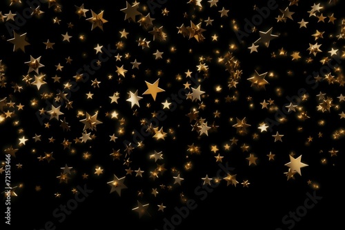 Gold stars scattered across a black background. Ideal for adding a touch of glamour and sparkle to any design project