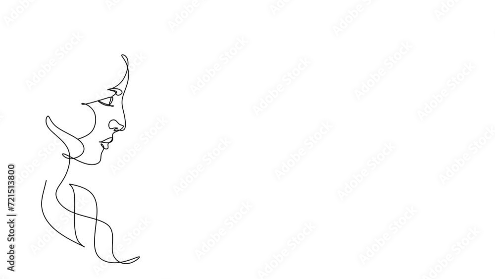 Animated self-drawing of one continuous line drawing minimalist beauty nature cosmetic hairstyle. A flower bouquet in woman head abstract face concept. Wall decor print. Full-length single-line animat Animated self-drawing of one continuous line drawing minimalist beauty nature cosmetic hairstyle. A flower bouquet in woman head abstract face concept. Wall decor print. Full-length single-line animat