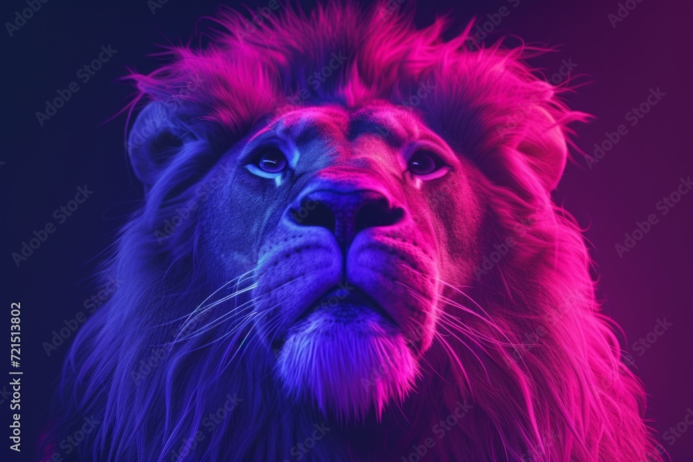 Vivid portrayal of a neon lion, its mane and features glowing with otherworldly colors, a blend of the wild and the imaginative.

