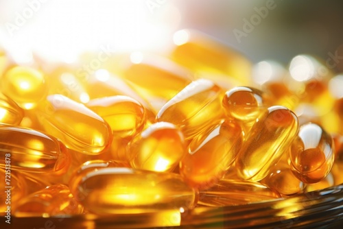 A bowl filled with lots of yellow pills. Suitable for healthcare and pharmaceutical concepts