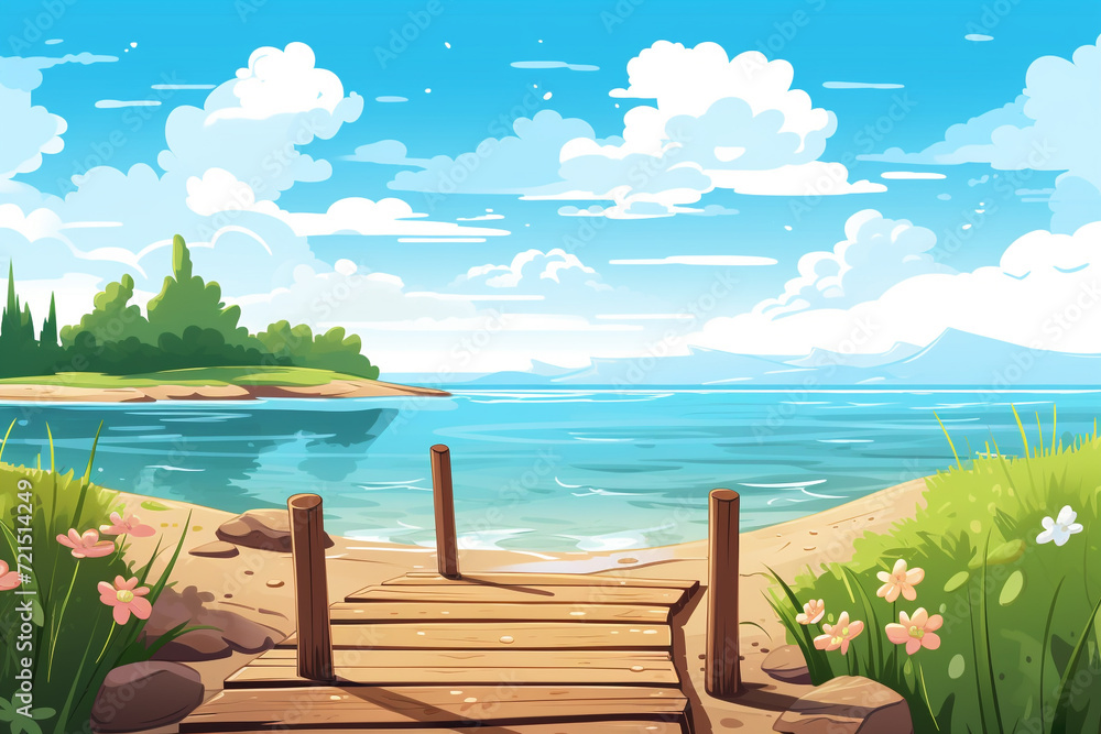 Cartoon summer beach illustration background