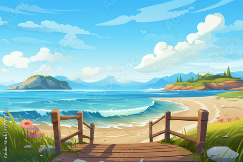 Cartoon summer beach illustration background © patternforstock