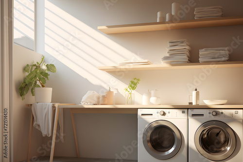 modern laundry room with cabinets 