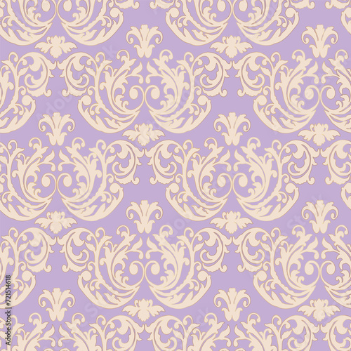 Vector damask vintage baroque ornament. Retro pattern antique style Seamless floral pattern. Royal wallpaper. Gothic background. Vector yellow and violet ornament
