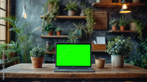 Laptop Mockup with Green Screen for Easy Screen Replacement for Product and Services and Presenation slides, chroma key replacement laptop screen