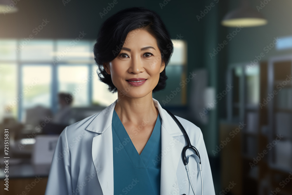 Mature asian women doctor smiling. Asian women doctor. World of Medicine. Personal care profession. Medical studies. China. Japan. AI. Mature asian women doctor smiling. Asian women doctor. World of Medicine. Personal care profession. Medical studies. China. Japan. AI.