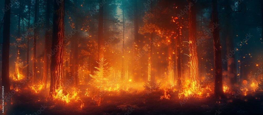 Enchanting Nighttime Forest Fire Ignites the Mystical Beauty of the Forest, Fire, and Night Enchanting Nighttime Forest Fire Ignites the Mystical Beauty of the Forest, Fire, and Night
