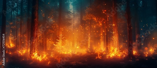 Enchanting Nighttime Forest Fire Ignites the Mystical Beauty of the Forest, Fire, and Night