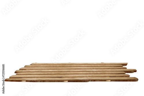 A raft made of wooden logs , side view on isolated transparent background
