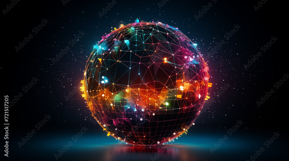 Digital globe with interconnected data points in a rainbow of colors Digital globe with interconnected data points in a rainbow of colors