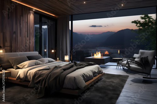 modern bedroom with a king sized bed plush bed photo