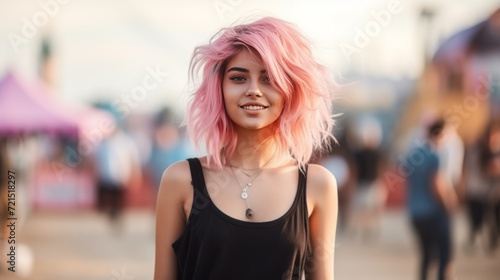 girl with pink hair having fun at the music festival © Natalia Klenova