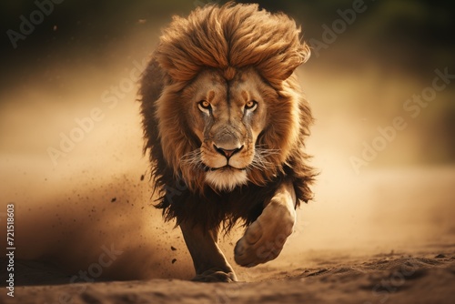 a lion running 