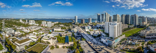 Aerial view of downtown Miami with luxury skyscraper apartments complexes and office buildings photo