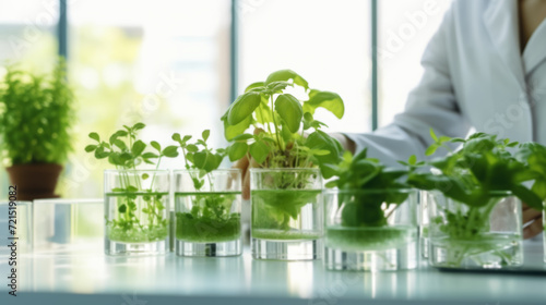Scientist examining a plants in greenhouse farm. scientists holding equipment for research plant in organic farm