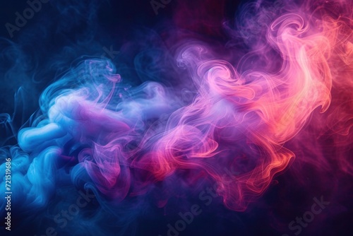 colorful Smoke on Black Background, professional color grading, A lively dance of red and lavender smoke curls, forming a surreal pattern that suggests motion and fantasy.. photo