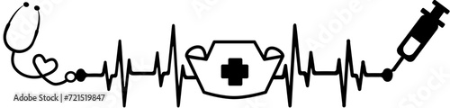 Heartbeat Nurse, stethoscope, string, medicine and hospital vector graphics, cure, take care of the patient with love, save life photo