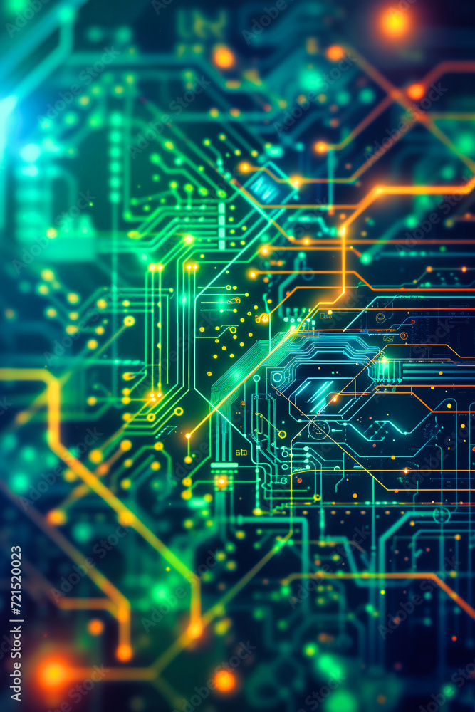 Electronic Circuit Board, Abstract Digital Communication Lines, Blue and Green Technology Network