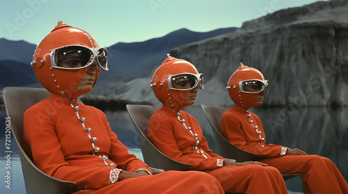 Wacky astronauts in spacesuits in Italian sci-fi movie from the 1960s photo
