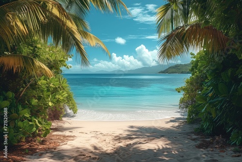 Immerse yourself in the tranquil beauty of a tropical paradise, where the azure sky meets the crystal clear waters of the caribbean, and palm trees sway in the gentle breeze on a picturesque beach