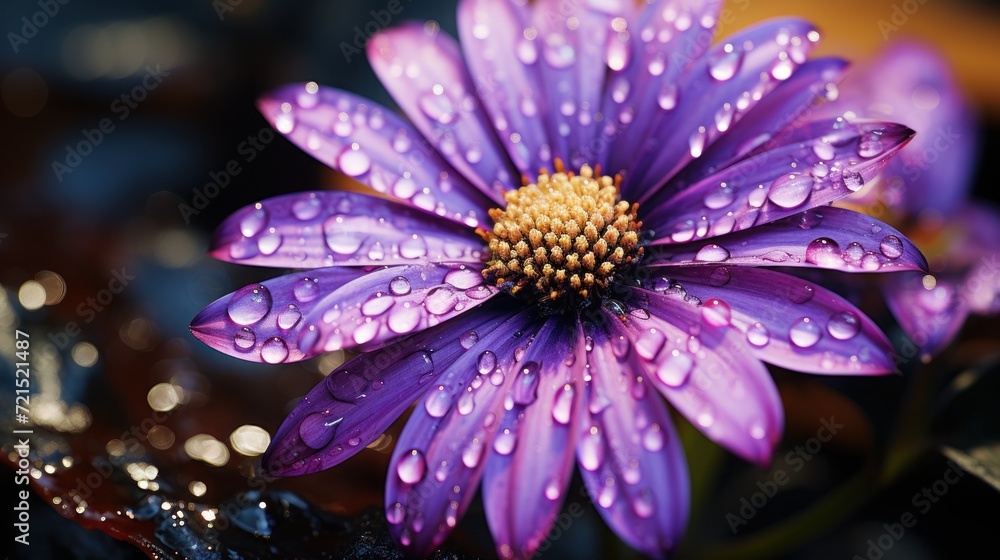 Obraz premium purple flower with yellow center sits in a garden UHD Wallpaper