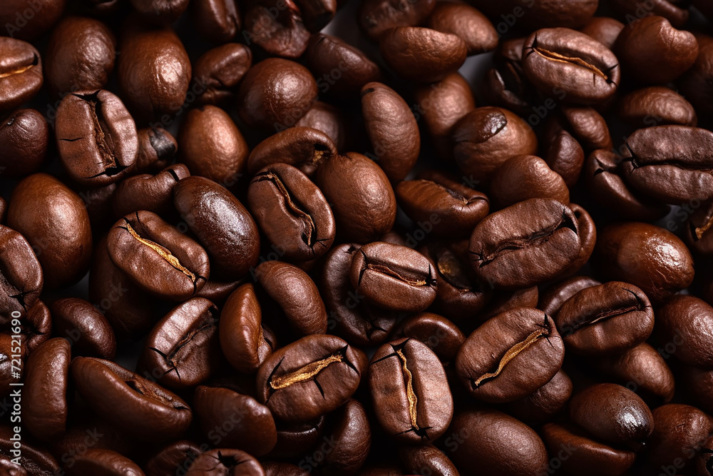 Close-up view of roasted coffee beans, rich in texture and color Close-up view of roasted coffee beans, rich in texture and color