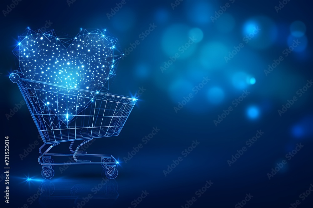 Blue Abstract Shopping Cart with a Heart Celestial Network Connections Copy Space