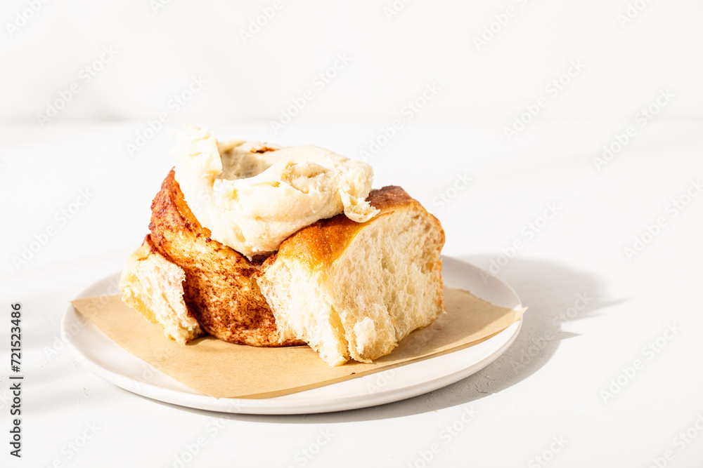 Organic sourdough sticky bun on wooden board
Organic sourdough sticky bun on wooden board