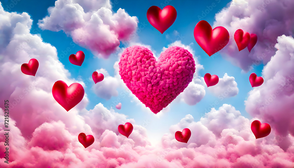 colorful love of clouds, Valentine's day background concept, Colorful heart made of clouds in the sky, Colorful heart shaped clouds sky wallpapers, heart made of colorful smokes, valentine day