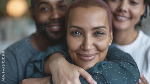 A powerful image of a cancer survivor embracing life, surrounded by supportive loved ones, symbolizing resilience and hope in the face of adversity on World Cancer Day. photo