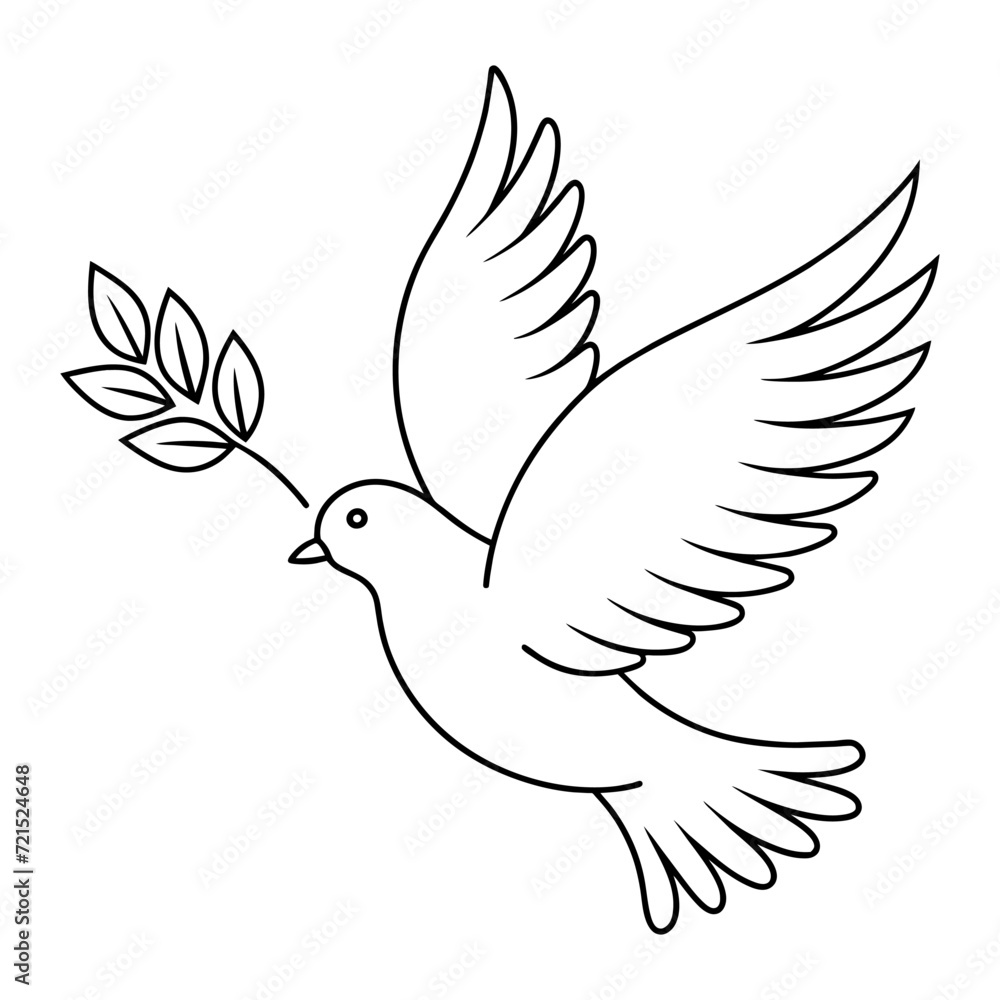 Obraz premium dove with olive branch icon cartoon black vector illustration graphic design