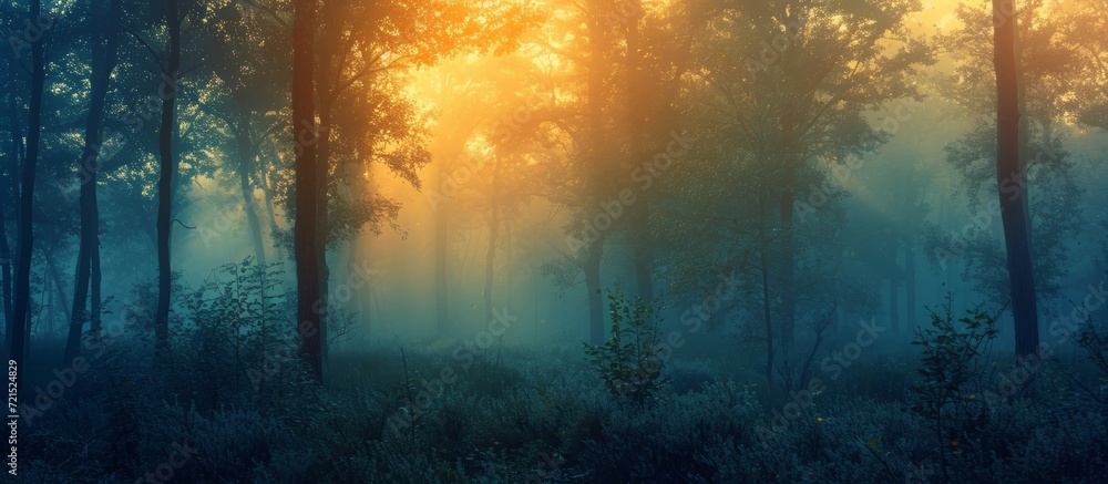 Misty Morning in the Enchanting Forest: A Captivating Dawn in the Misty Morning, Creating an Enchanting Ambience in the Forest