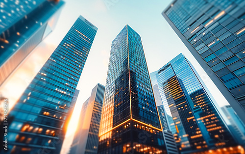 Modern Skyscrapers and Business Architecture, Blue Sky Reflection, Urban Corporate Landscape