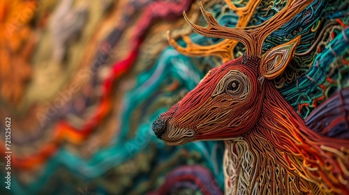 the vibrant world of a reindeer string art masterpiece, capturing intricate details and colors. © Rustam