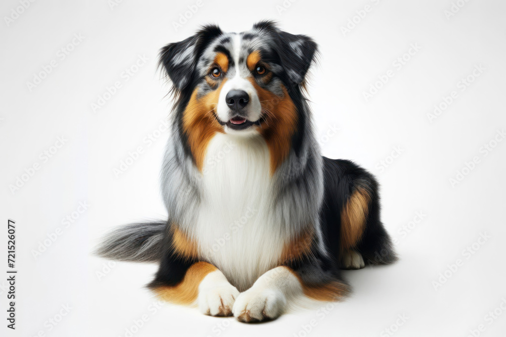 full body photo of a Australian Shepherd dog isolated on solid white background. ai generative