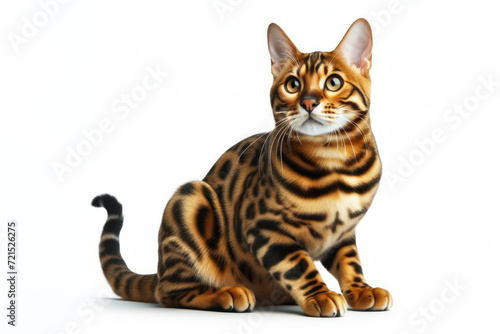 full body photo of a Bengal cat isolated on solid white background. ai generative