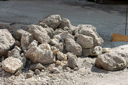 mountain of stones on the road buildingsite photo