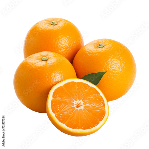 Oranges with leaves isolated on transparent and white background. Ideal for use in advertising. Generative ai 